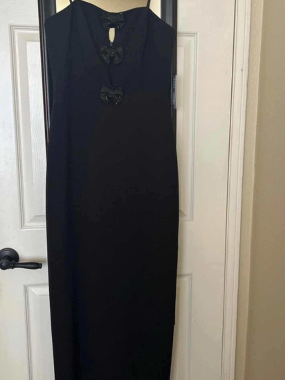 Black Strapless Maxi Dress with Decorative Bows